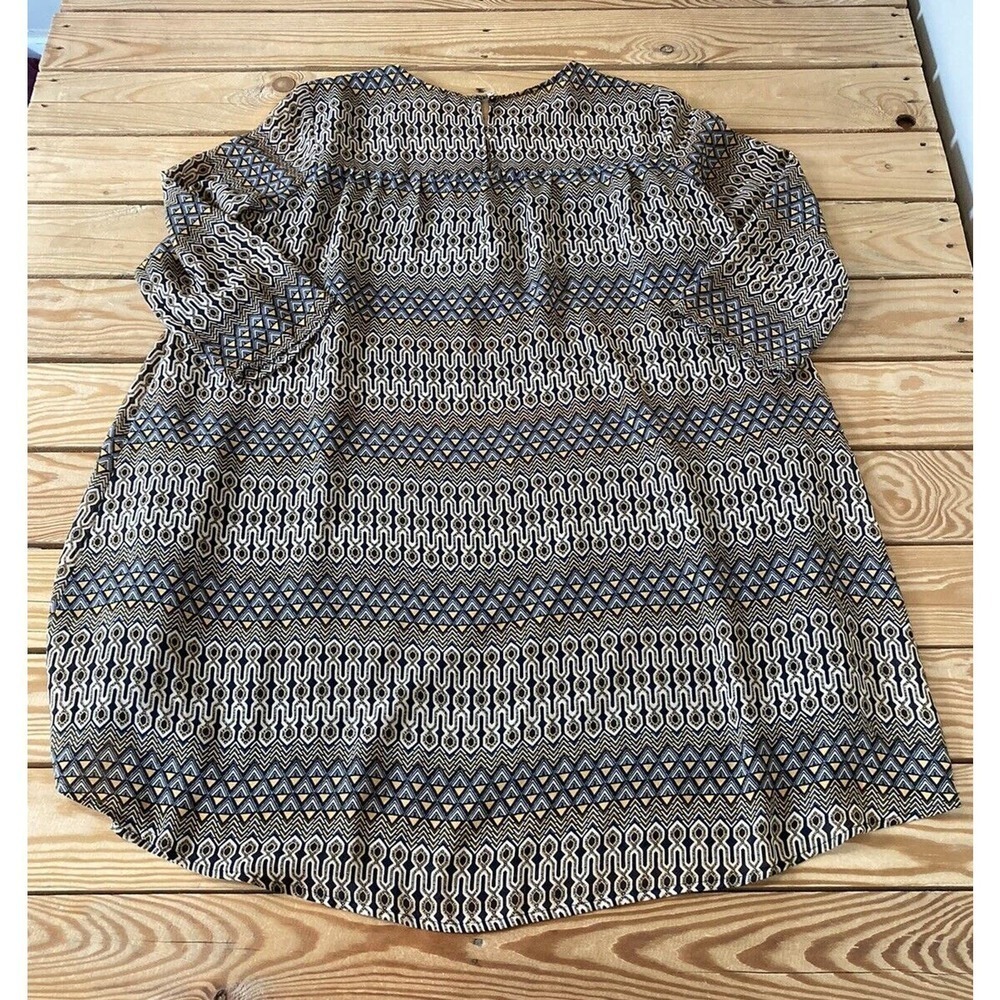 H&M Patterned 3/4 Sleeve Baby Doll Dress Size 8 Women’s Black Tan - Picture 2 of 8